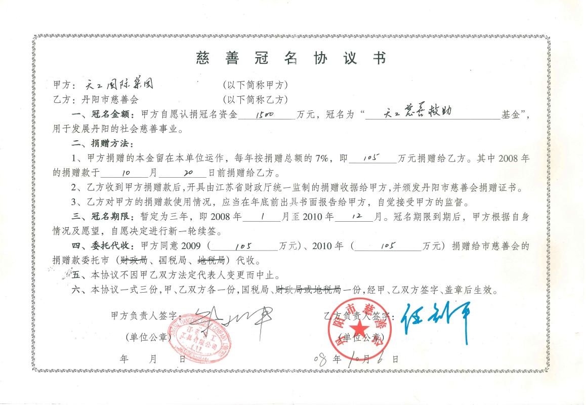 2008年市级恒行5慈善冠名协议